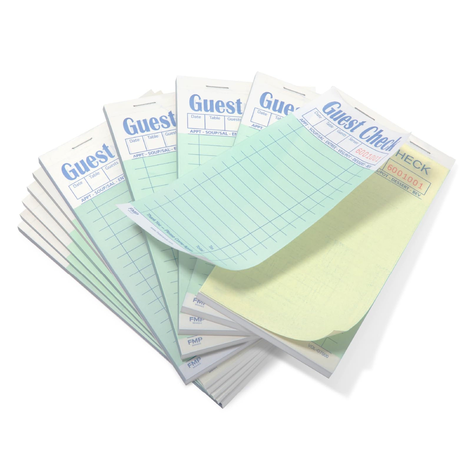 FMP Brands Double Part Guest Check for Servers, Server Note Pads 500 Sheets (10 Pads), Server Books for Waitress with Carbon Copies, Guest Check 2 Part Carbonless, Receipt Book with Carbon Copies