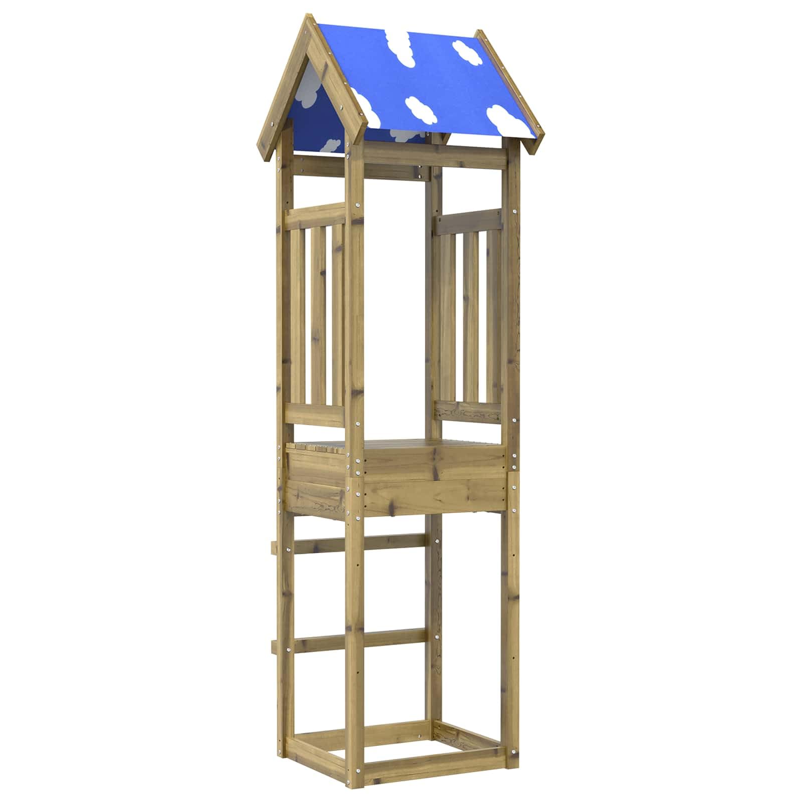 Torre da gioco marrone in legno massiccio impregnato, 52,5 x 46,5 x 208 cm, con scivolo, altalena, arrampicata, per giardino, esterno, casetta dei bambini, tenda da gioco, parco giochi