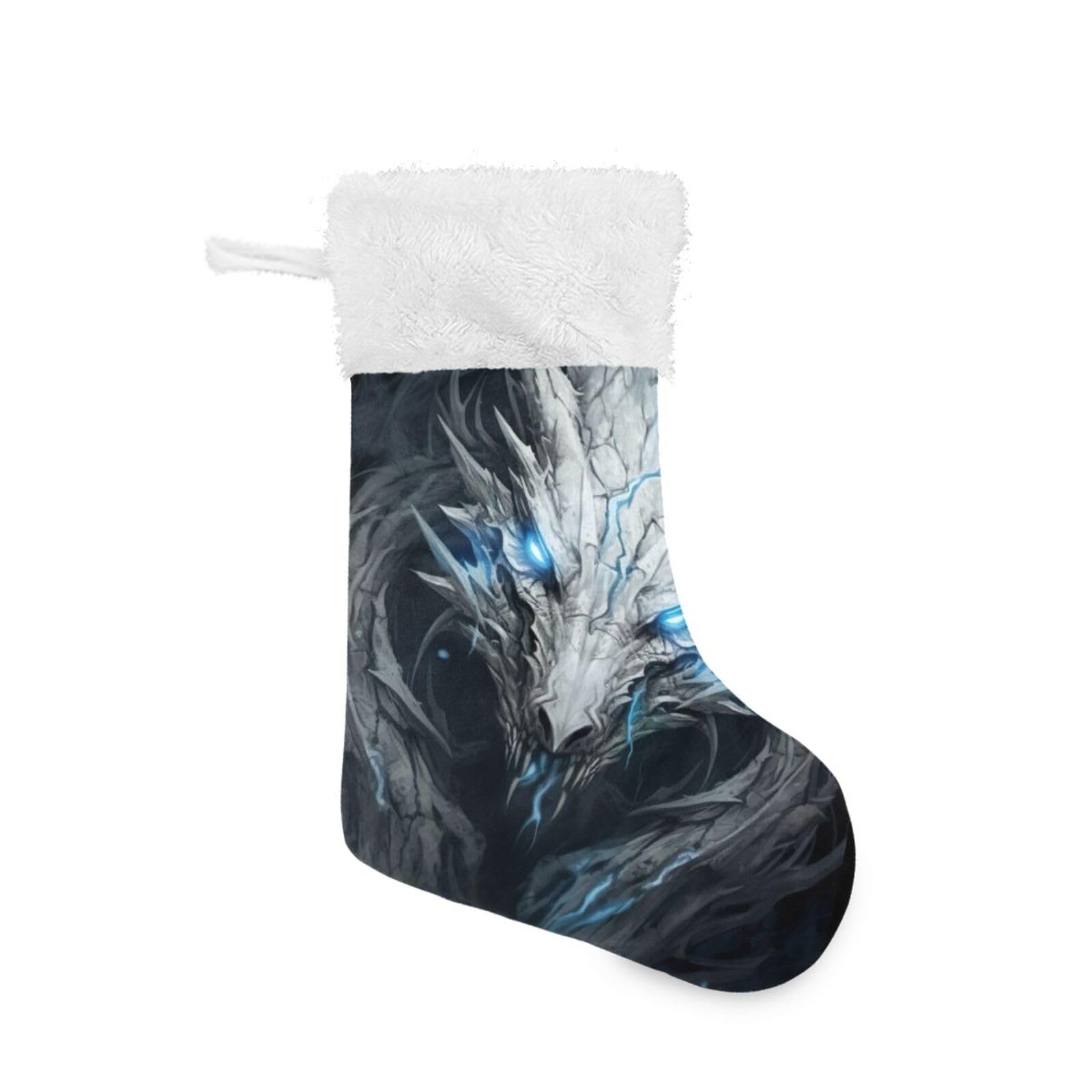 Blaue Augen Drache Weihnachtsstrümpfe, 45 cm großer Weihnachtsstrumpf Kamin hängende Strümpfe Dekor – 1 Packung