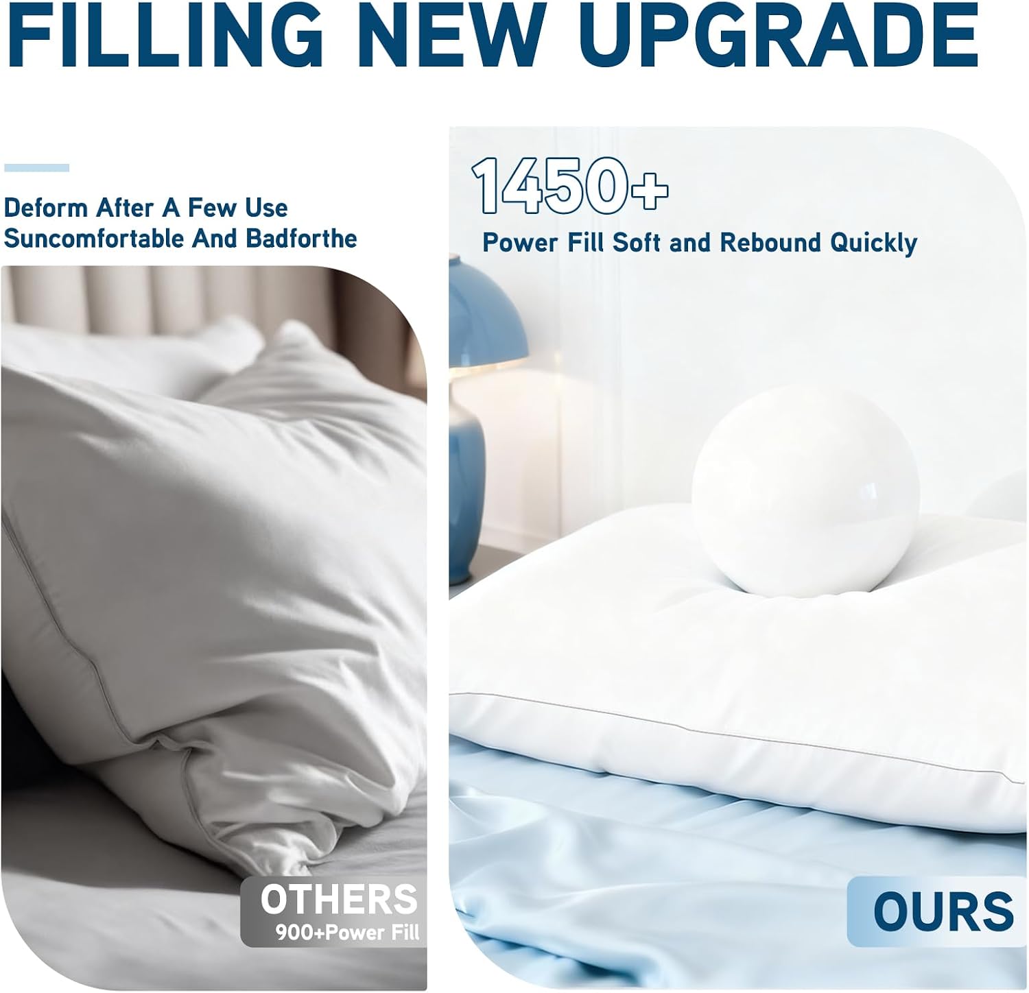Canadian White Goose Down Pillows Pack of 1,1450+ Fill Power Soft