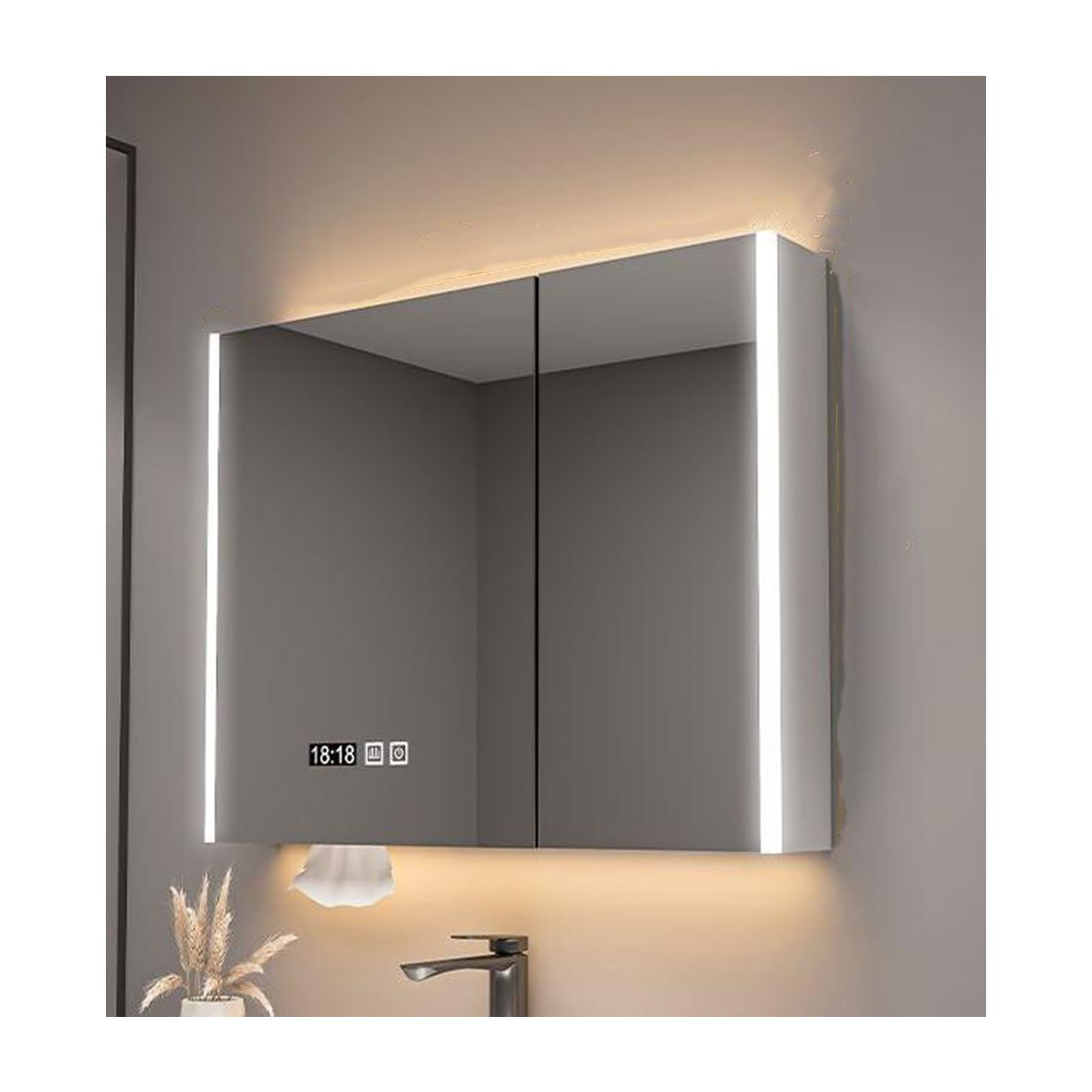 BKSXSOP Dimmable LED Wall Mounted Bathroom Mirror Cabinet - 70cm/27.5in White Finish Storage Cupboard with Adjustable Lighting Stylish, Modern Decor