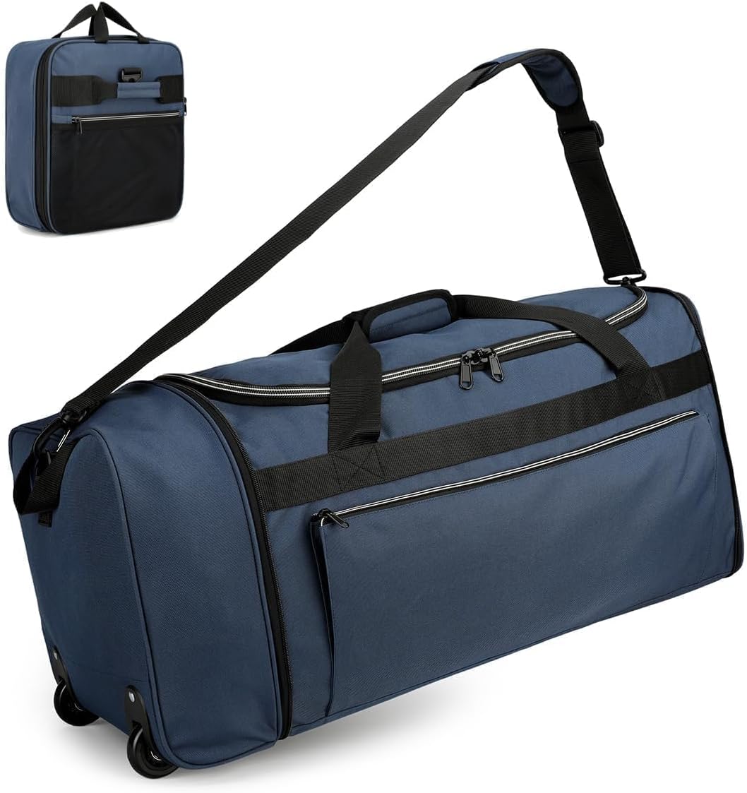 Foldable Duffle Bag with Wheel, Carry On Duffel Bags for Traveling, Travel Bag for Men & Women, Blue, Duffel Bag