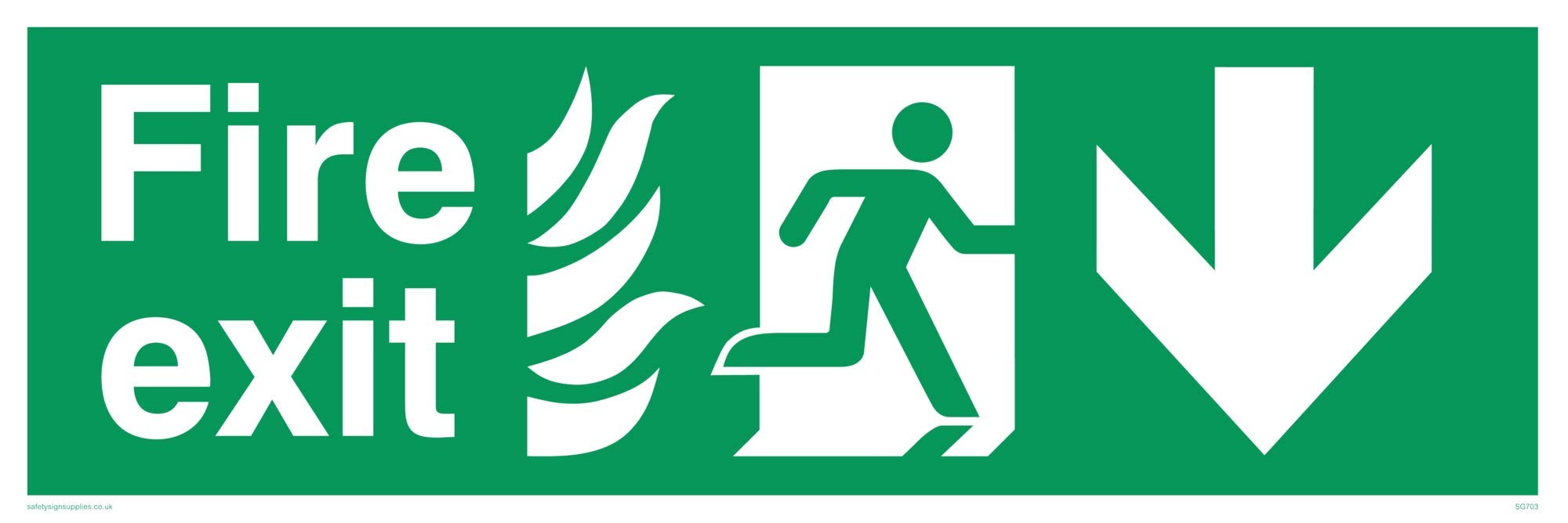 Viking Signs SG703-L62-AC "Fire Exit" Running Man Right Down Arrow Sign, Aluminium Composite, 200 mm H x 600 mm W