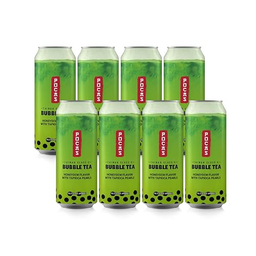 Pocas Té de burbujas con perlas de tapioca, Honeydew (paquete de 8, 16.5 onzas), bebidas asiáticas, té de leche refrescante con perlas Boba