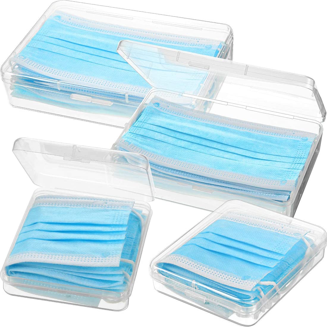 Excefore 4 Pack Plastic Storage Box Clear Containers Case, Portable Face Cover Storage Case Face Covering Storage Box, for Cards, Pens, Beads and Jewelry Findings, or Other Small Items