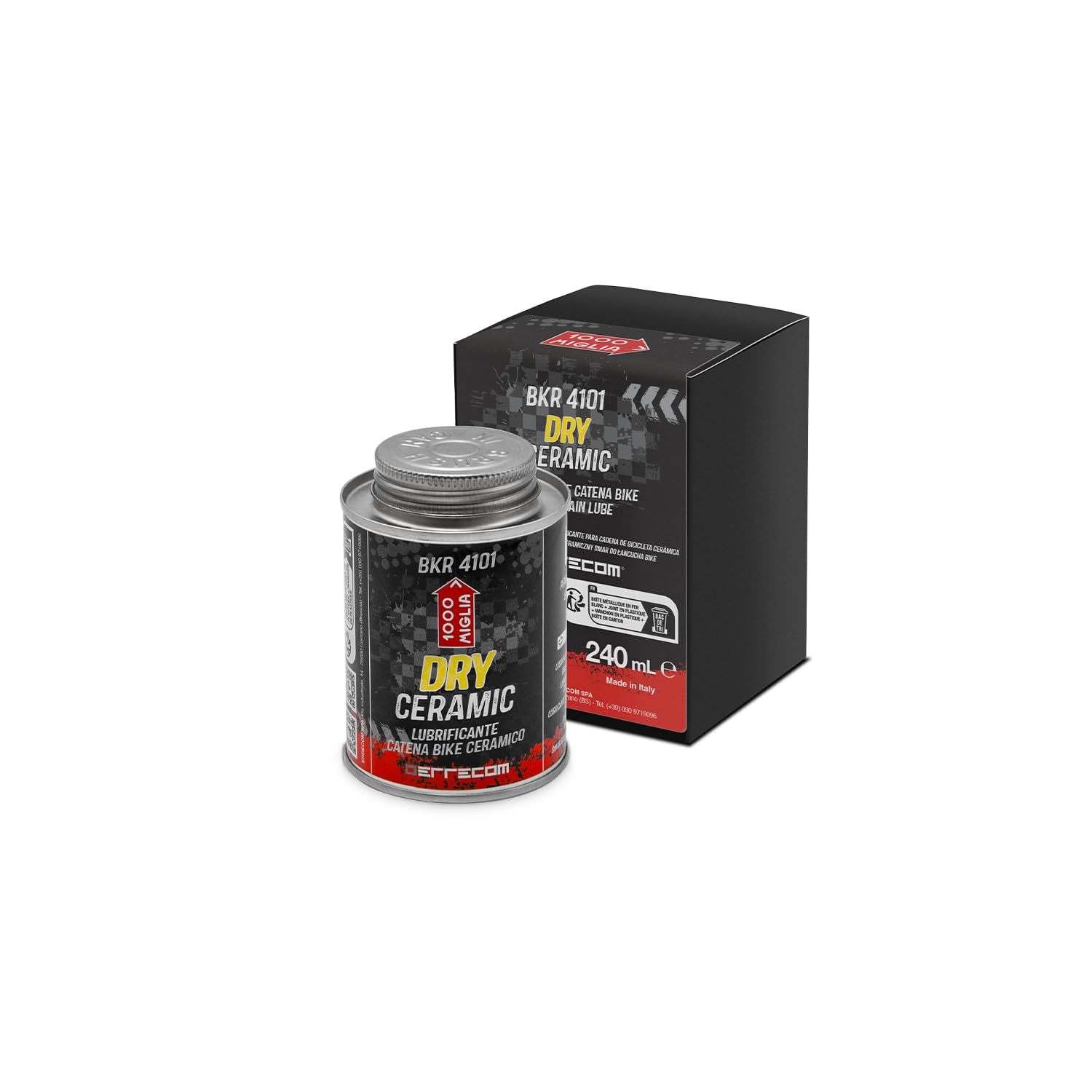 1000 Miglia BKR 4101 CERAMICZNY Smar do Łańcucha Rowerowego DRY - 240 ml, Na Sucho, Fluorescencyjny i Zapachowy, Pojemnik All-In-One, Pędzelek w zestawie