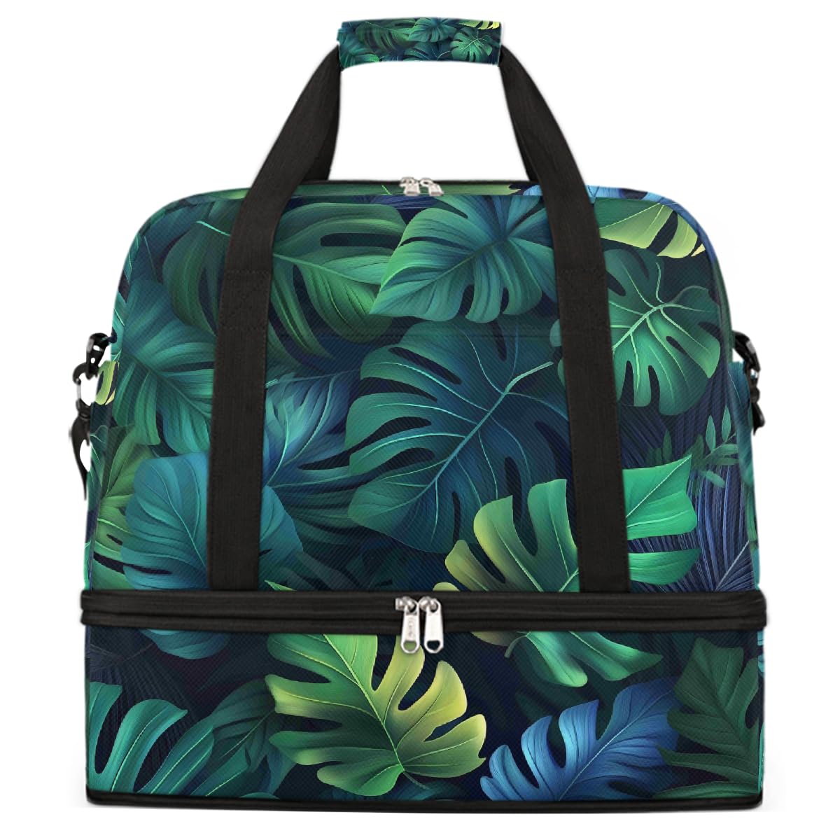 Borsone estivo da viaggio pieghevole con foglie di palma tropicale, borsa da palestra espandibile con scomparto per scarpe, borsa da weekender di grande capacità, borsa da viaggio per sport, viaggi