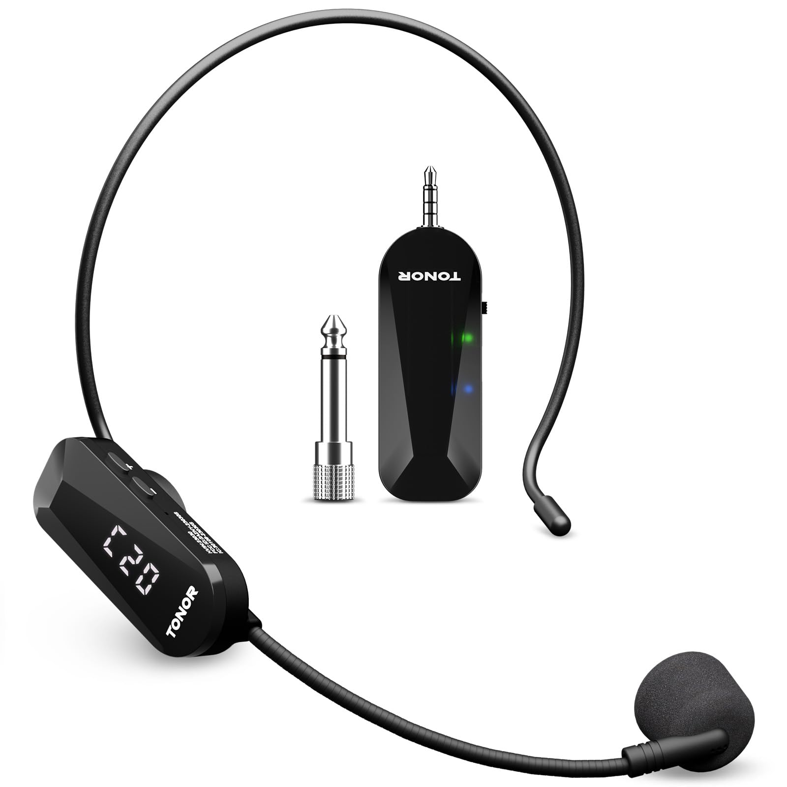 TONOR Micro sans Fil, Microphone sans Fil Casque UHF avec 20 Canaux, Micro Rechargeable avec 2 en 1 et 6.5H Autonomie, pour Amplificateur de Voix,Fitness,Enseignement,Visites Guidées,PA Système