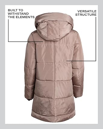 Steve Madden Womens Winter Jacket, Midlength Puffer Parka Coat, Sherpa Hood