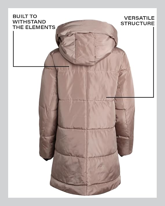 Steve Madden Womens Winter Jacket, Midlength Puffer Parka Coat, Sherpa Hood