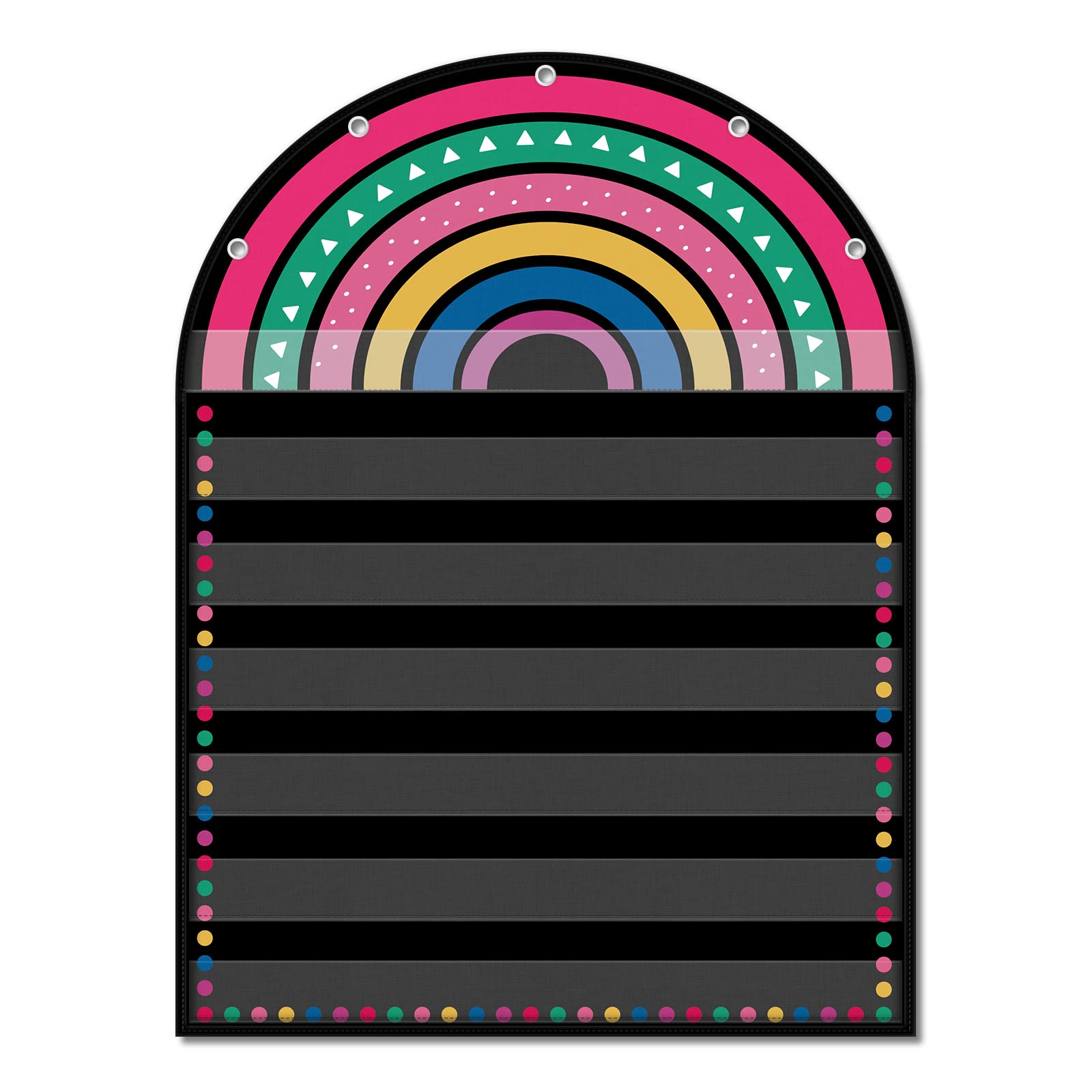 Godery Rainbow Standard Pocket Chart for Classroom or Homeschool Teaching Supplies 7 Pocket Chart (Black Rainbow)
