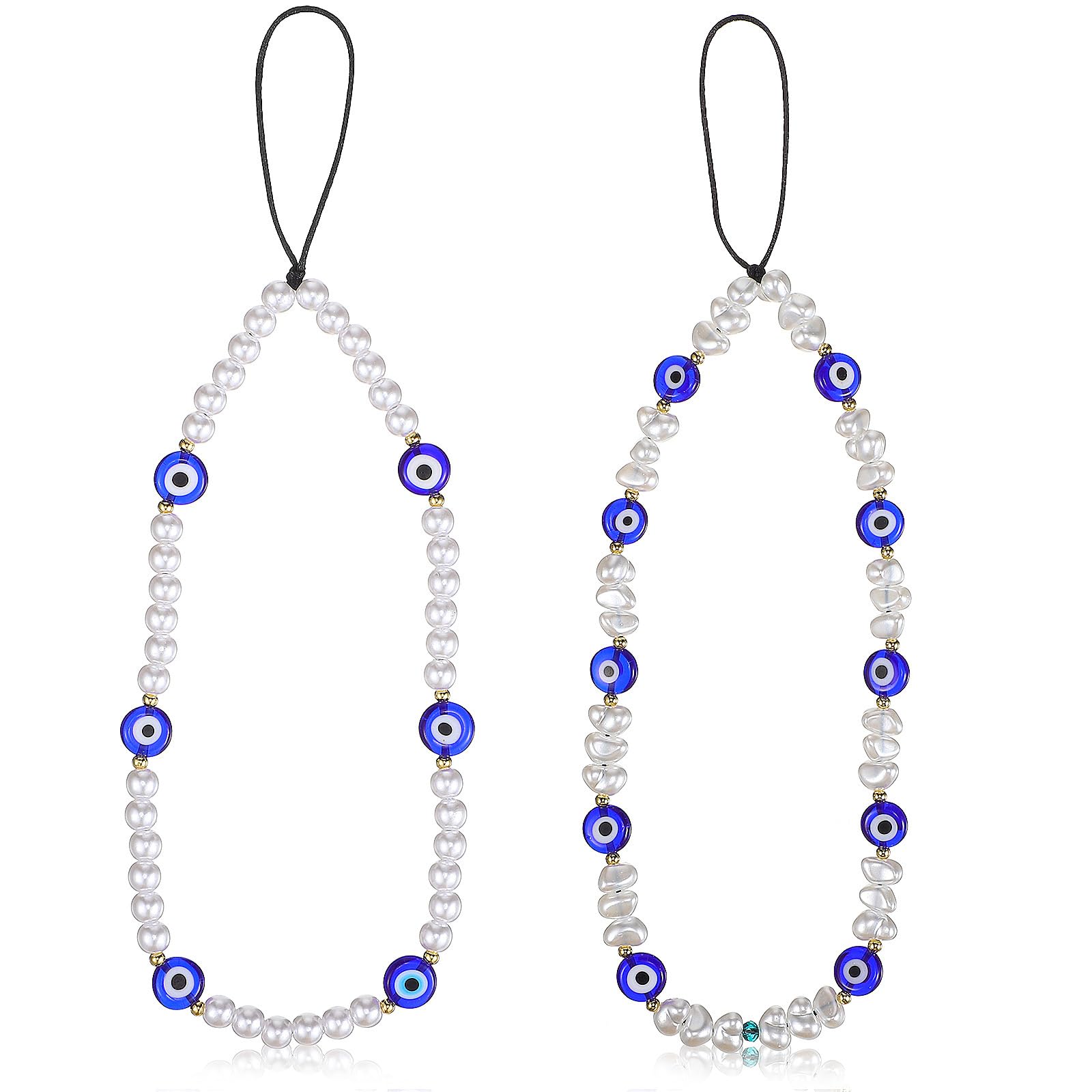 Hemobllo Mobile Phone Lanyard Pearl Beaded Wrist Strap with Evil Eye Charm Hanging Pendant for Cellphone Keychain Bag Decoration 8.8X4.7X0.4In Lightweight and Stylish