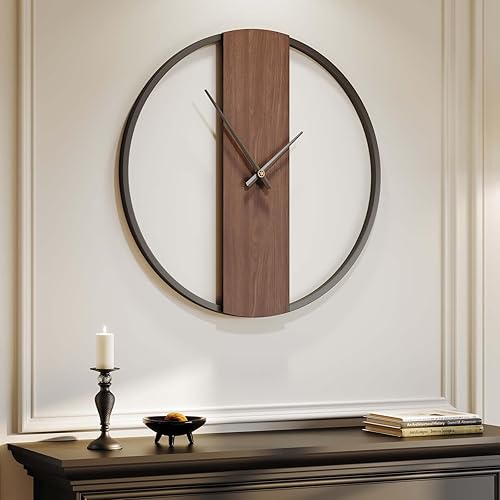 Miniatura 34 de Reloj de pared de 24 pulgadas, relojes de pared grandes para sala de estar, reloj redondo de metal decorativo, funciona con pilas, silencioso, sin