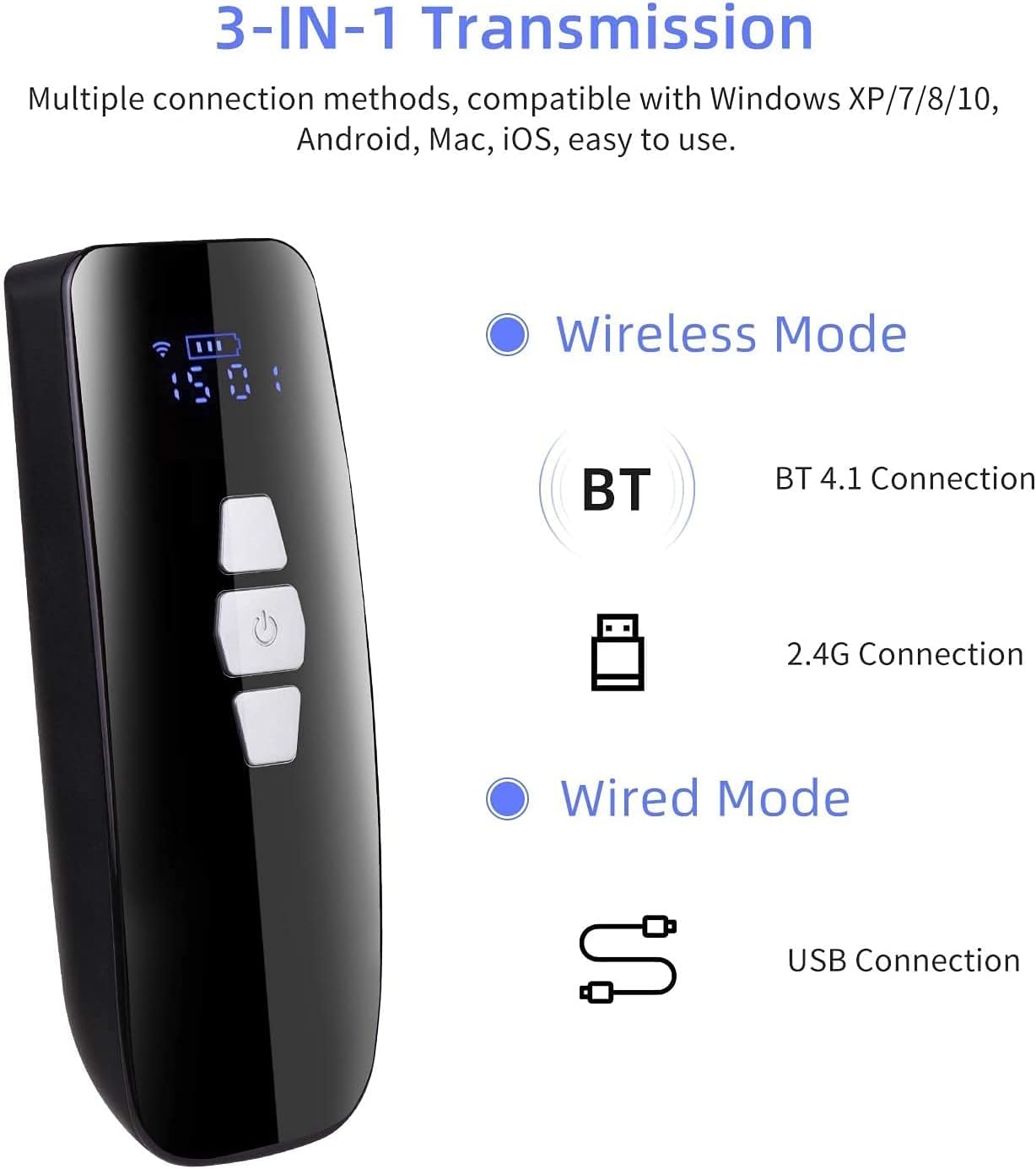Mini przenośny skaner Bluetooth 1D Bezprzewodowy skaner kodów kreskowych z zamiatarką do przechowywania ekranu