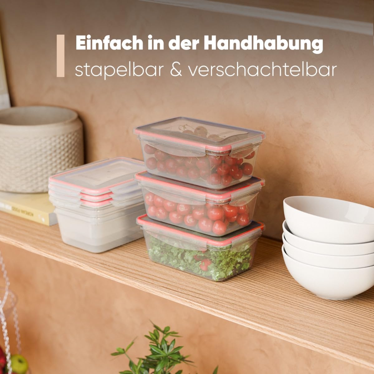 Set of 7 Plastic Food Storage Containers with Lids, 100% Leak-Proof, Meal Prep Boxes with Lid, Storage Containers Suitable for Dishwasher, Microwave and Freezer C-FHD 4008 K