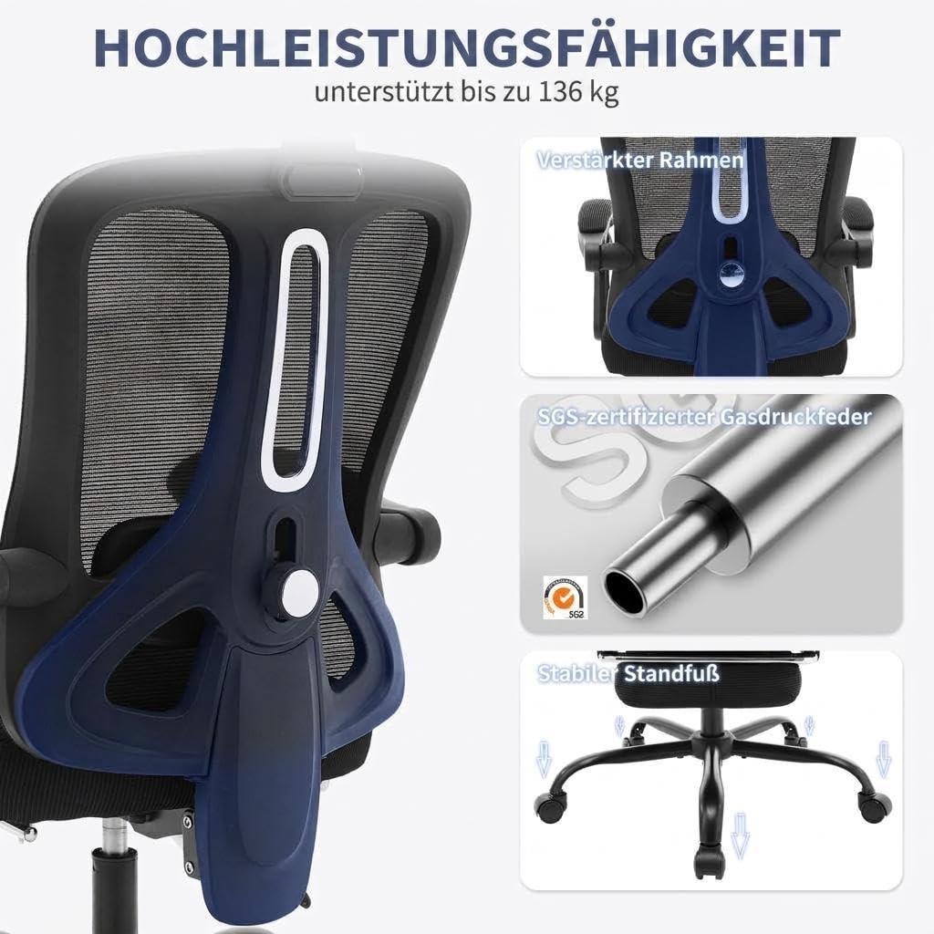 Ergonomischer Bürostuhl Mit Fußstütze, Hoher Mesh-Rücken Schwarz