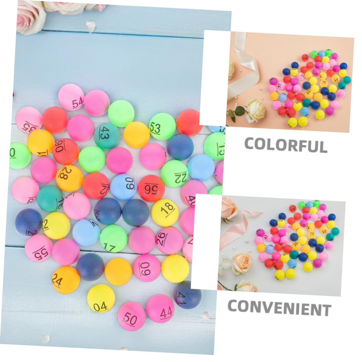 HANABASS 90 Bunte Nummerierte Kugeln aus Kunststoff für Bingo und Tombola 1-90 Einfach zu Verwenden Fair und Gerecht für Spiele und Karnevalspreise