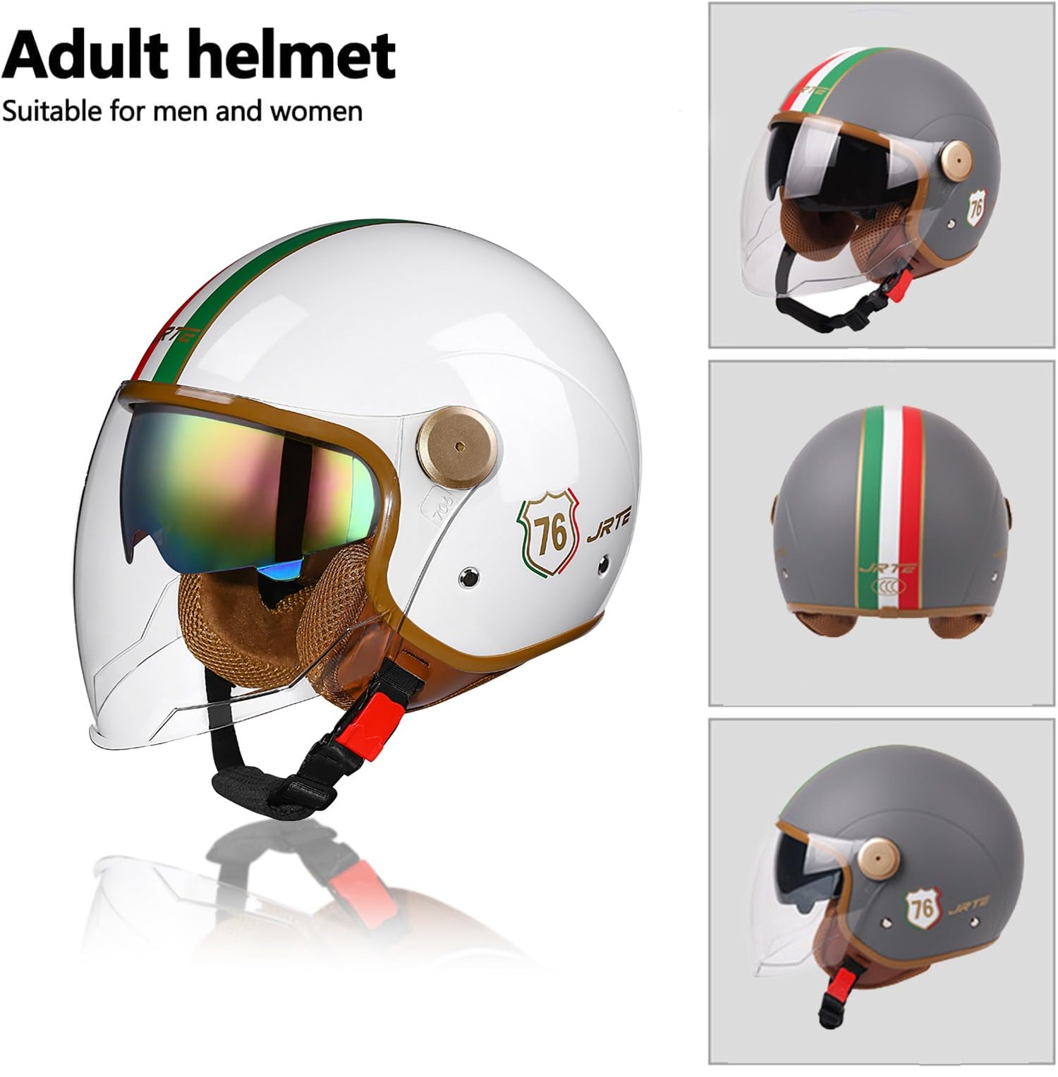 Casco Jet Moto con Doppia Visiera, Casco Moto 3/4, Casco Jet Stile Vintage retrò, ECE/DOT Certification, per Biciclette Cruiser Scooter Adulti Uomini Donne J,Medium