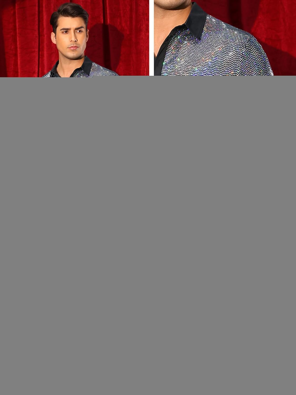 Lars Amadeus Sequin Polo for Men's Shiny Short Sleeved Party Disco Metallic Polo Shirts - Image 5