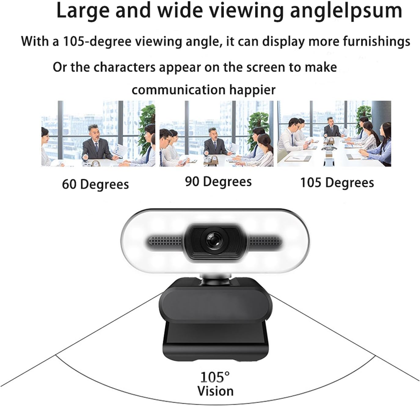 Sanpyl 1080p Webcam, 120° Wide Angle Camera with Adjustable Ring Light and Microphone, 3 Adjustable Lighting Modes, Computer Web Camera for Desktop PC or Laptop Computer