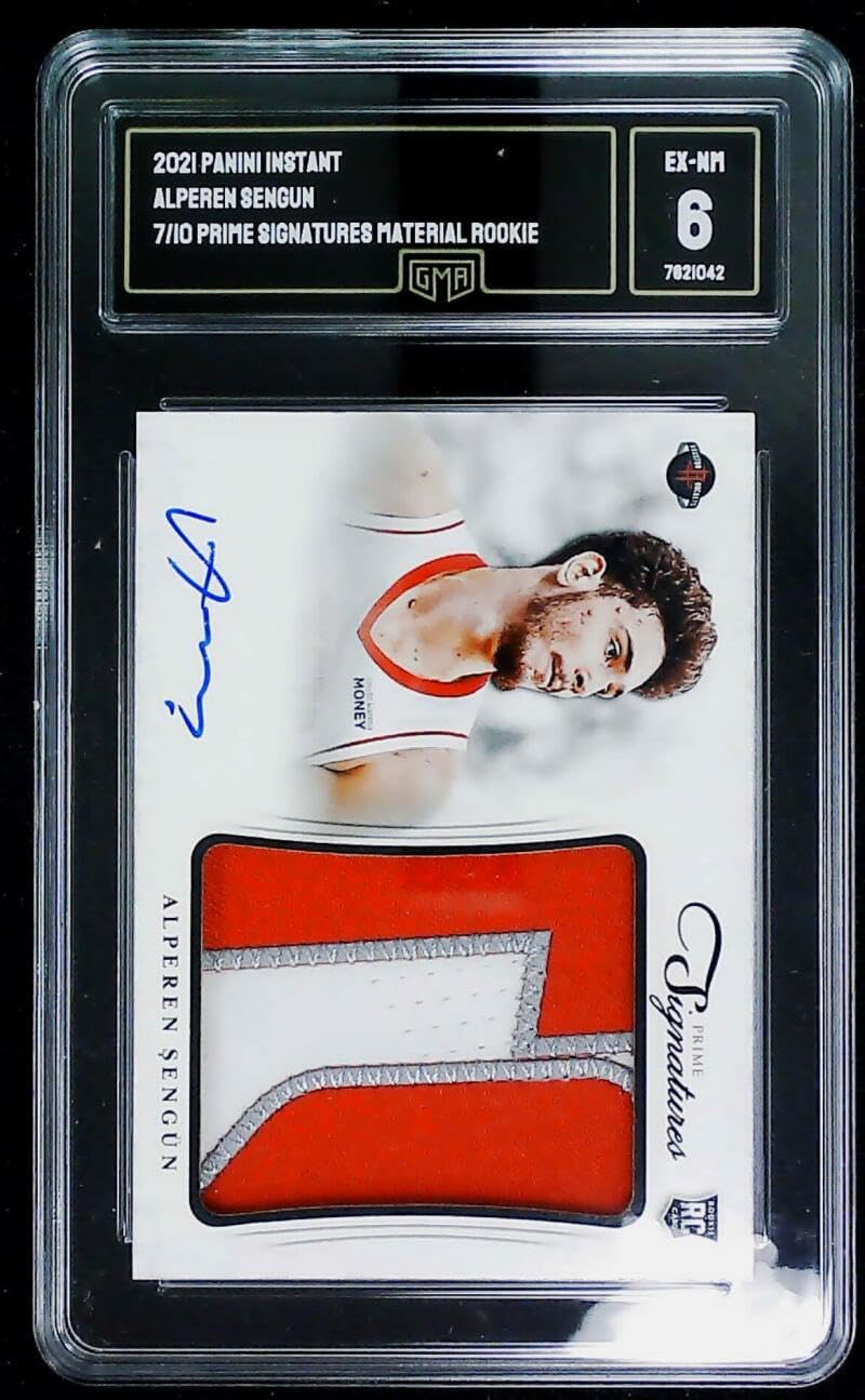 2021-22 Panini Prime Signatures #16 Alperen Sengun RC Rookie Used Jersey AUTO 7/10 Basketball Trading Card Graded GMA 6 (EXMT) Rockets