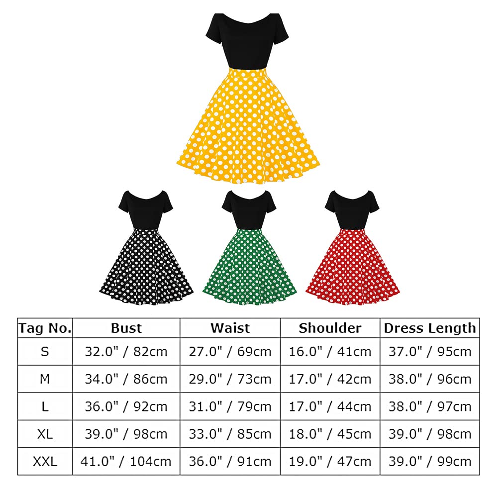 Odizli Abito da donna vintage Rockabilly anni '50 Off Shoulder Polka Dot Swing A Linea Al Ginocchio Abito Estivo Coctail