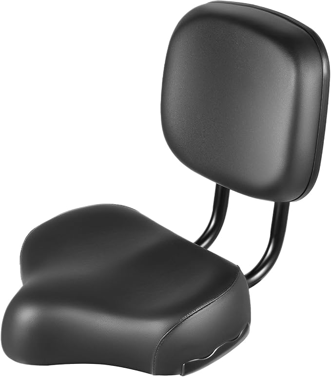 Extra Wide Bike Seat with Backrest and Comfortable Ergonomic Design for Men and Women - Adjustable Height Leather Saddle Pad for eBike, Tricycle, and Big Bikes