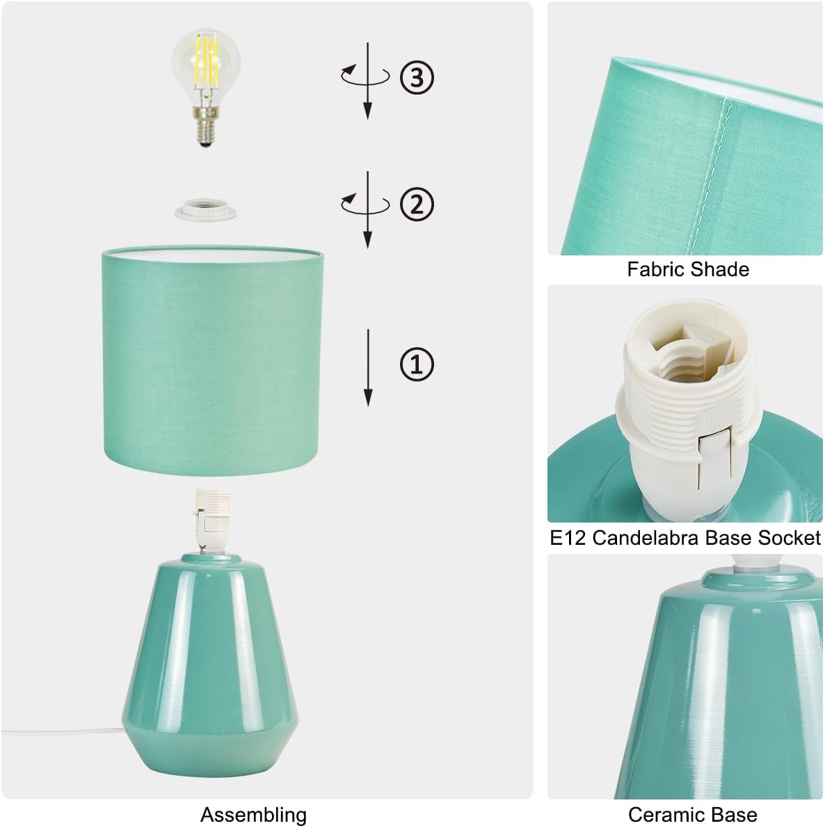 Lampwell Vane Small Ceramic Table Lamp for Living Room and Bedroom,Modern Kids Night Table Lamp,Φ7.09×H13.39IN,Bulb Excluded,Green
