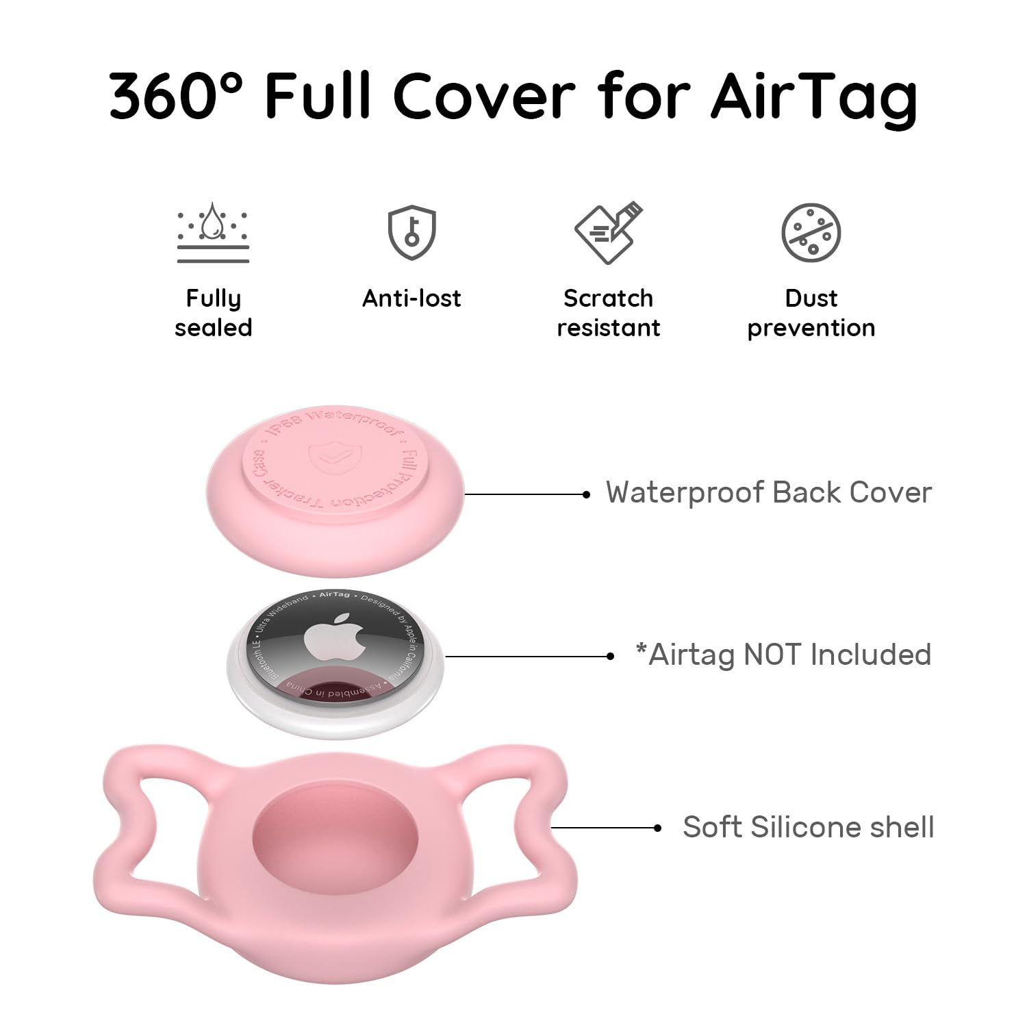 Soporte para collar de perro Airtag – Soporte impermeable IP68 para collar de perro, funda de silicona ligera y suave, ajuste ajustable para collares de mascotas de todos los anchos (rosa, 1