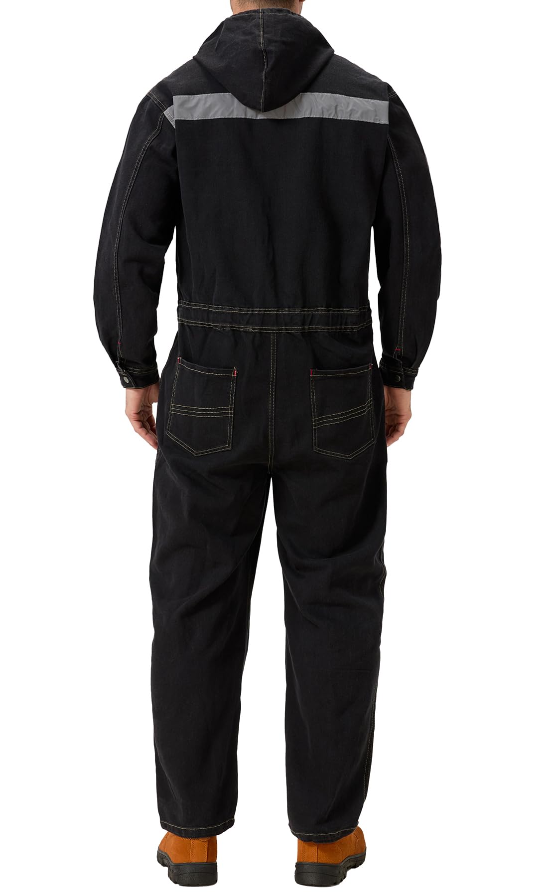 Overol de trabajo de mezclilla para hombre con capucha, overol de trabajo resistente, de alta visibilidad, con pantalones vaqueros, color negro, talla M