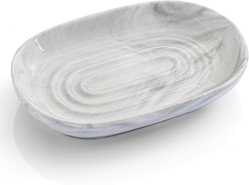 Jabonera de cerámica hecha a mano, jabonera decorativa con texturas únicas de mármol, soporte multiusos para barra de jabón para baño y cocina,