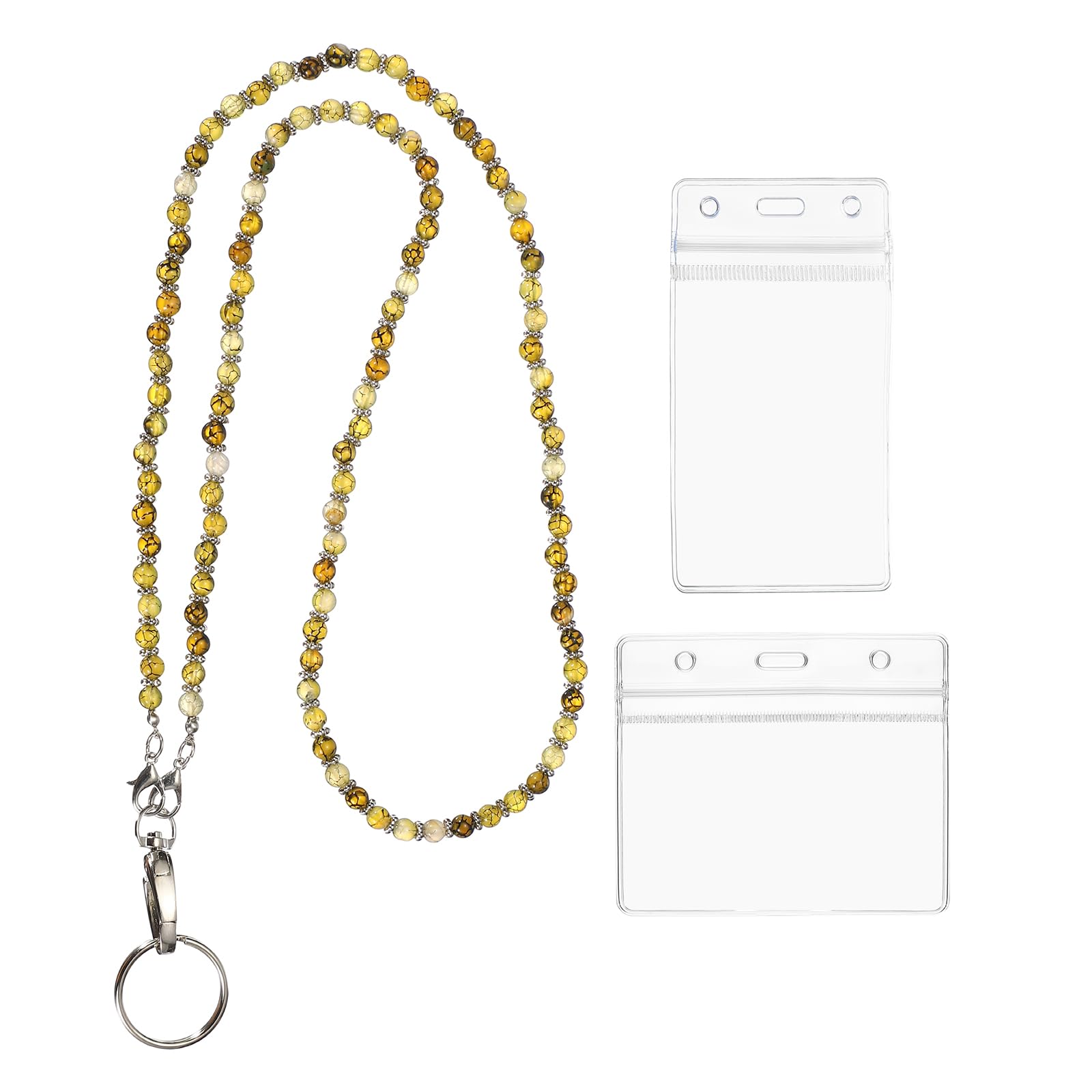 PATIKIL Beaded Lanyards for ID Badges, Cute Gemstone Beaded Keychain Necklace Lanyard with Vertical & Horizontal Badge Holders for Women Teacher Gift Keys Chain Cards, Dark Brown