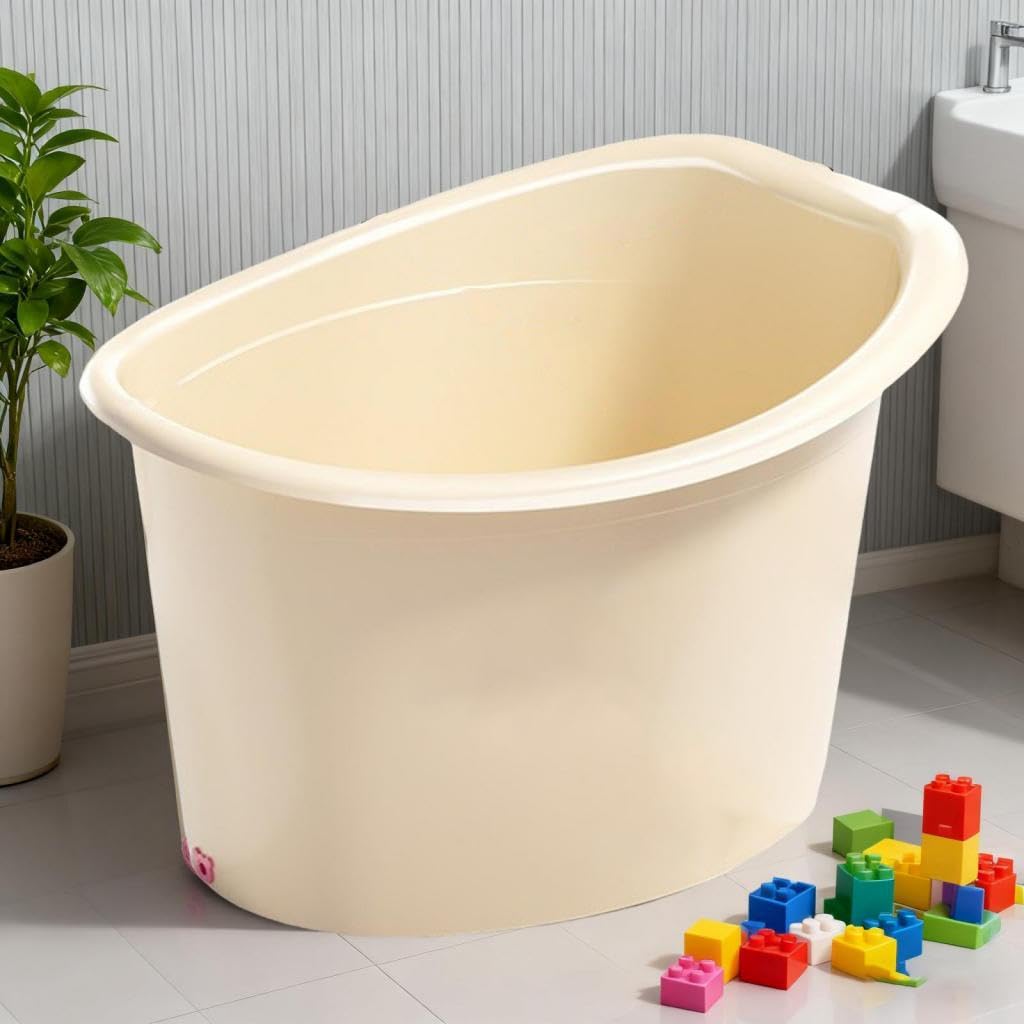 Badewanne Babybadewanne Badeeimer Ergonomisches Sitzdesign Pp rutschfest für 5 bis 8 Jahre Alte Babys Hotel Zuhause Wohnmobil, Off White S