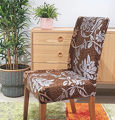 Image of SPRINGRICO Chair Covers for Dining Room, Universal Stretch Fit Washable Kitchen Parson Seat Cover, Spandex Removable Protector Slipcover for Restaurant, Hotel, Ceremony (Set of 4, Floral BROWN1)