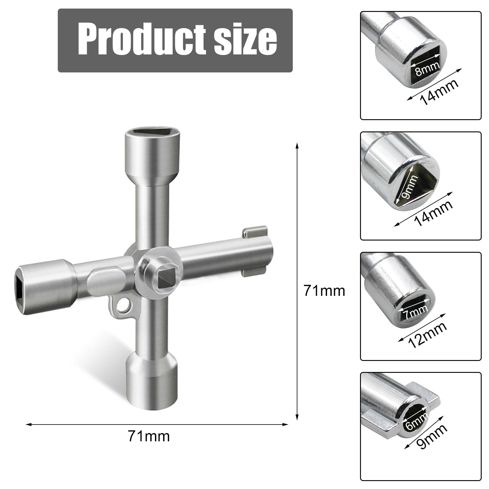 Chiave Multifunzionale a 4 Vie, Chiave Master, Chiave Multifunzionale, Chiave Universale - Con 4 Contorni, Per Contatore Del Gas Elettrico, Armadio, Radiatore (Argento)
