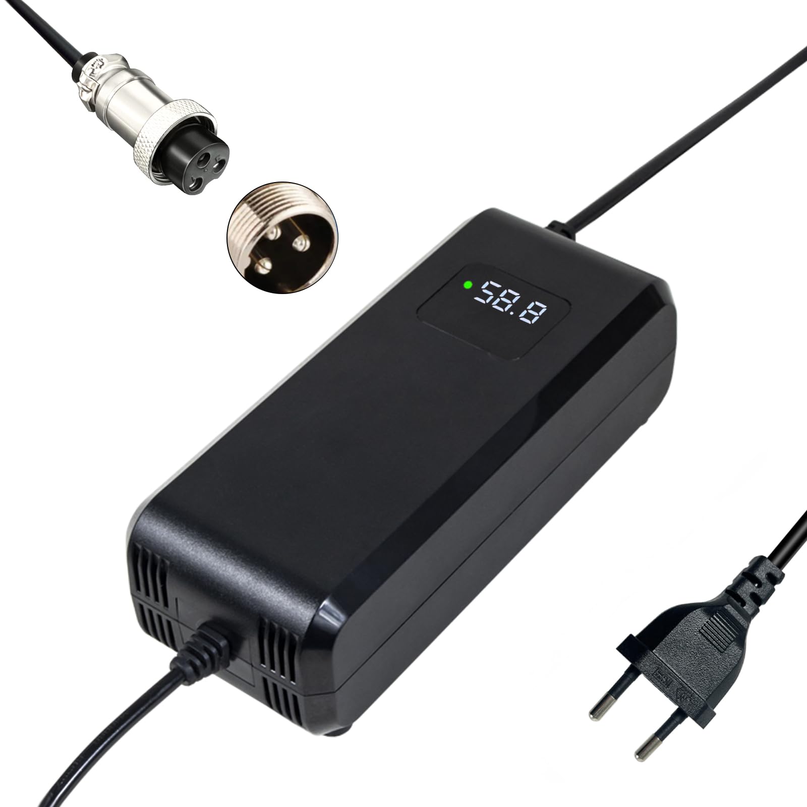 Chargeur haute tension 52 V 58,8 V avec connecteur CC 5,5 x 2,1 mm - Certifié CE pour drones et systèmes de sécurité (GX16)