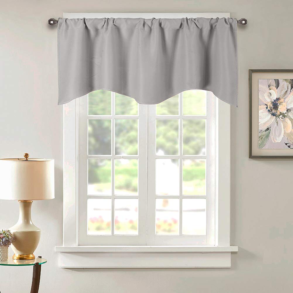 Boyouth Light Grey Blackout Scalloped Valances Short Curtains,Solid Color Rod Pockets Valance For Kitchen,52 Inches By 18 Inches,,1 Panel