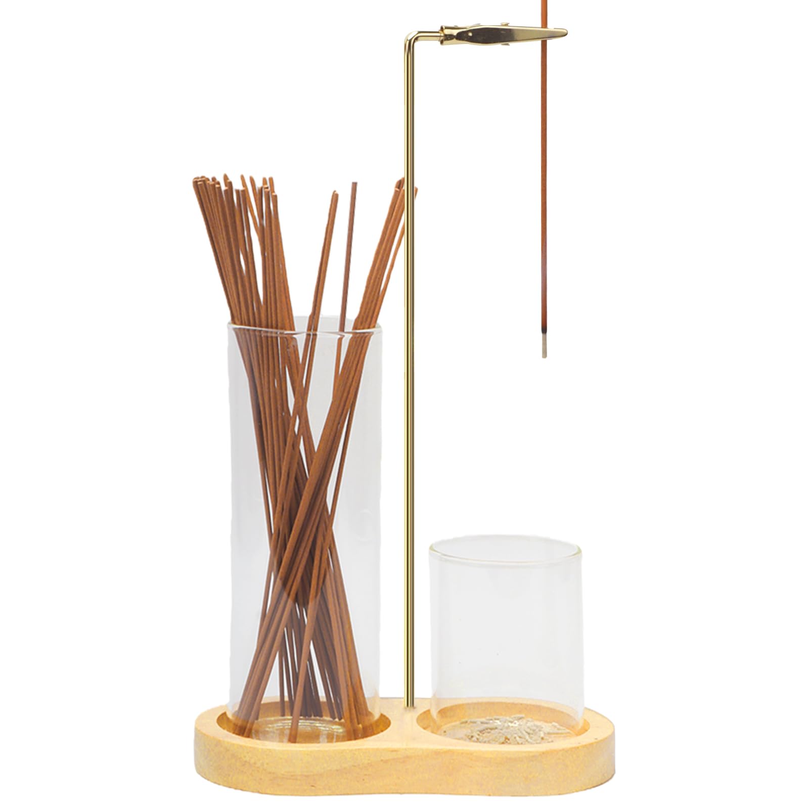 Wooden Incense Sticks Holder with Removable Glass Ash Catcher Upside Down Incense Burner Holder for Yoga, Spa, Tea, Zen Meditation (Wood)