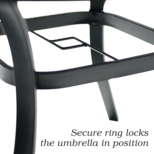 Miniatura 6 de Virvla Mesa cuadrada de comedor para patio, mesa de acero al aire libre con agujero para sombrilla 35 x 35 x 28 pulgadas, color negro