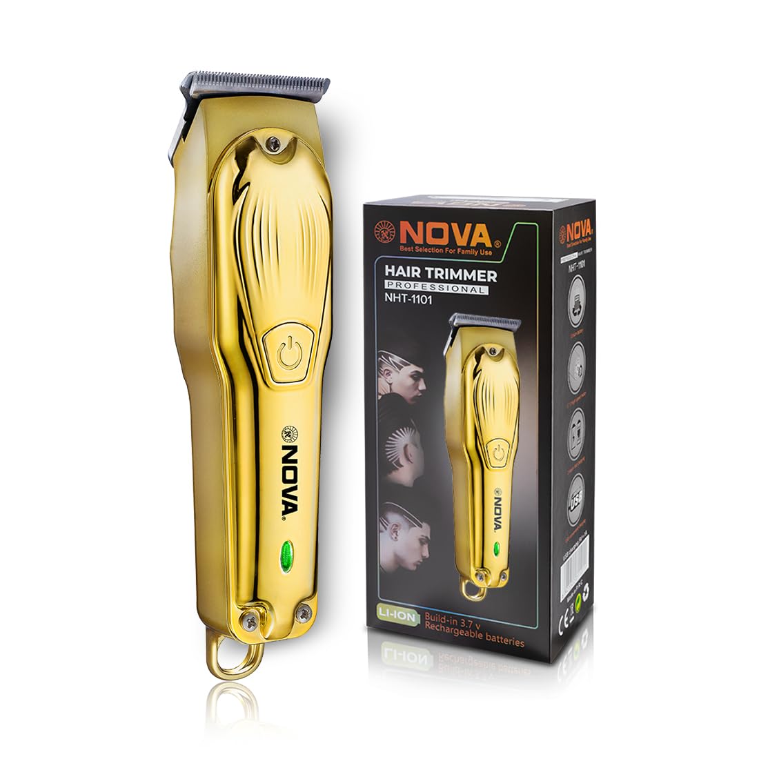 Internal view of trimmer showing USB Type-C charging port and battery