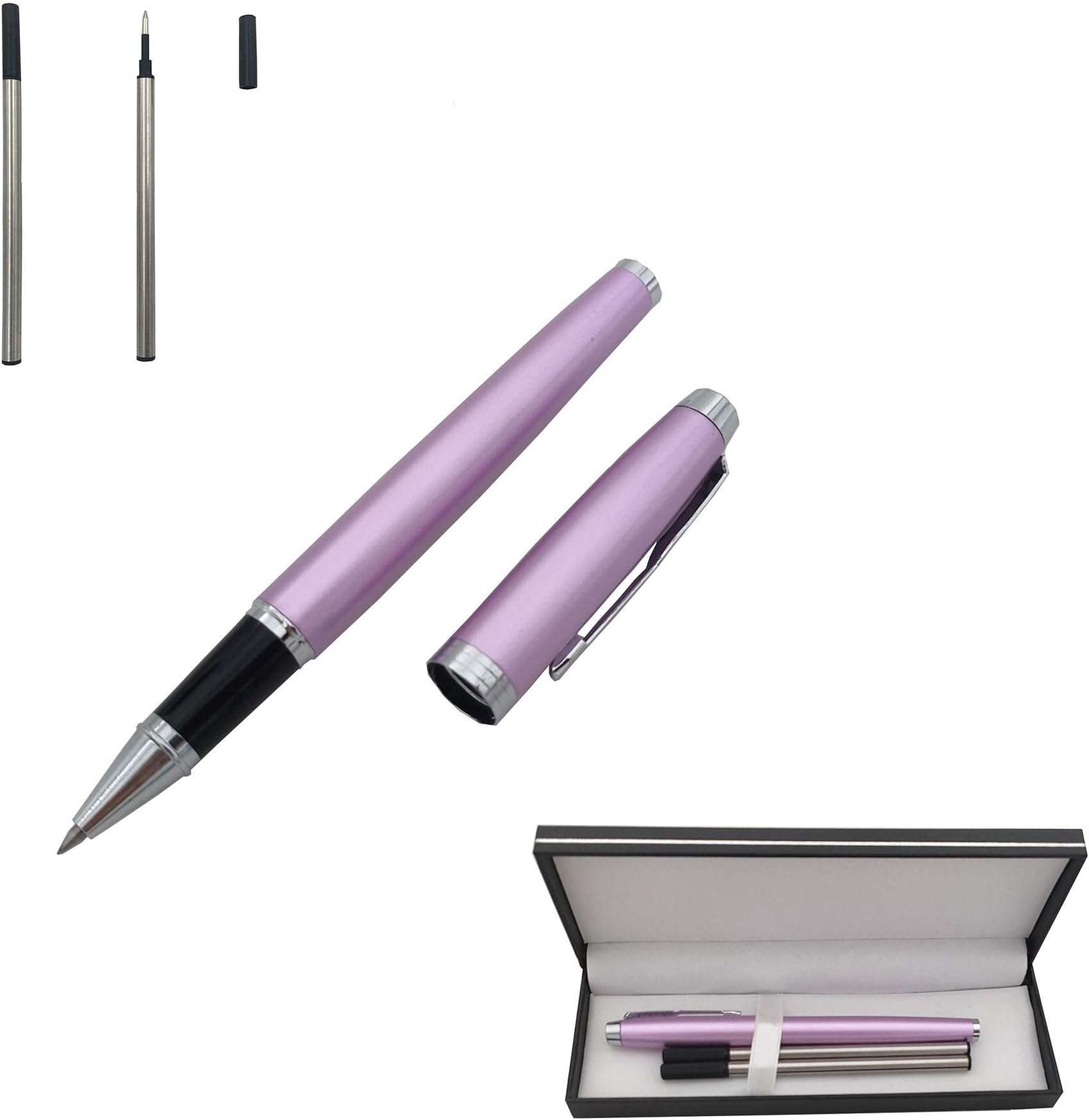 Accod Fashion Ballpoint Pen Student Gel Pen Metal Signature Pen with Two Replaceable Refills Nice Gift for Family and Friend-Gift Box (Purple)
