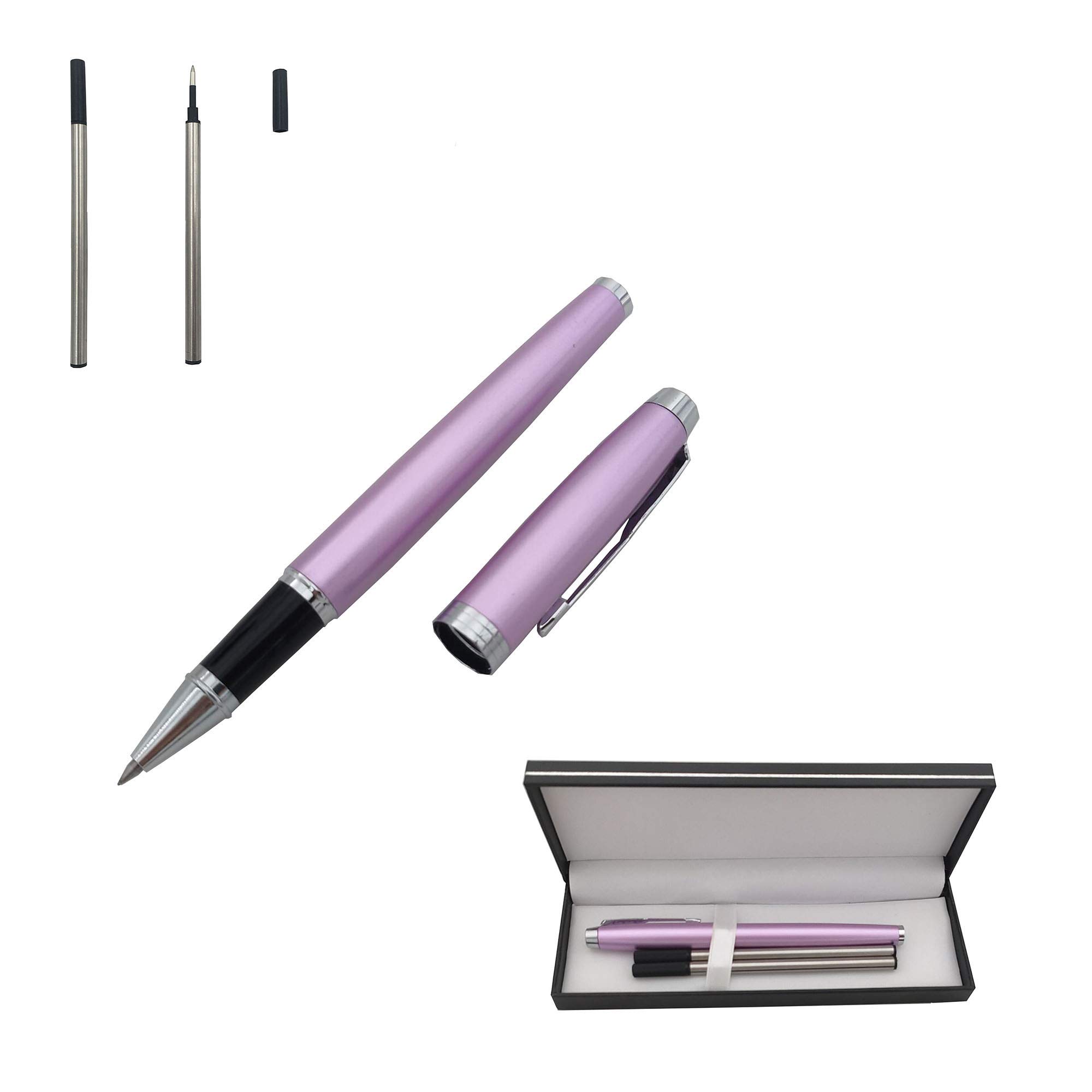 Accod Fashion Ballpoint Pen Student Gel Pen Metal Signature Pen with Two Replaceable Refills Nice Gift for Family and Friend-Gift Box (Purple)