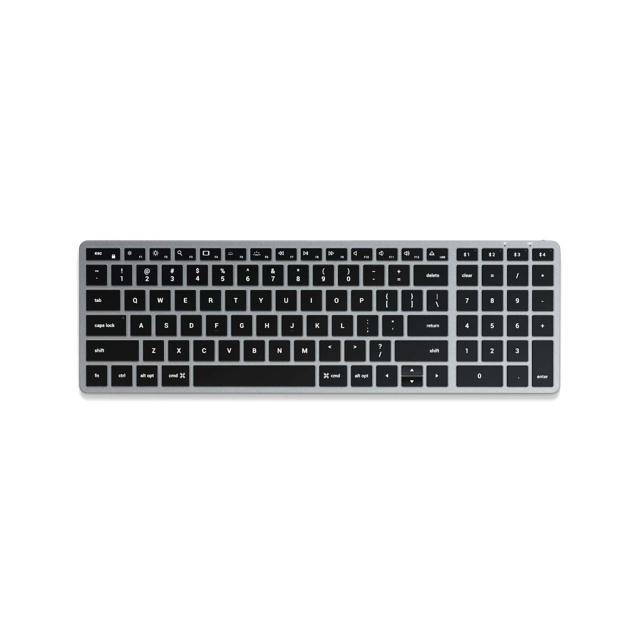 SATECHISlim X2 Wireless Bluetooth Keyboard, Backlit Keyboard with Numeric Keypad, Multi-Device for MacBook Air & Pro M4 M3, iPad Air & Pro M4 M3, Mac Mini, iMac – Space Grey (US-QWERTY LAYOUT)