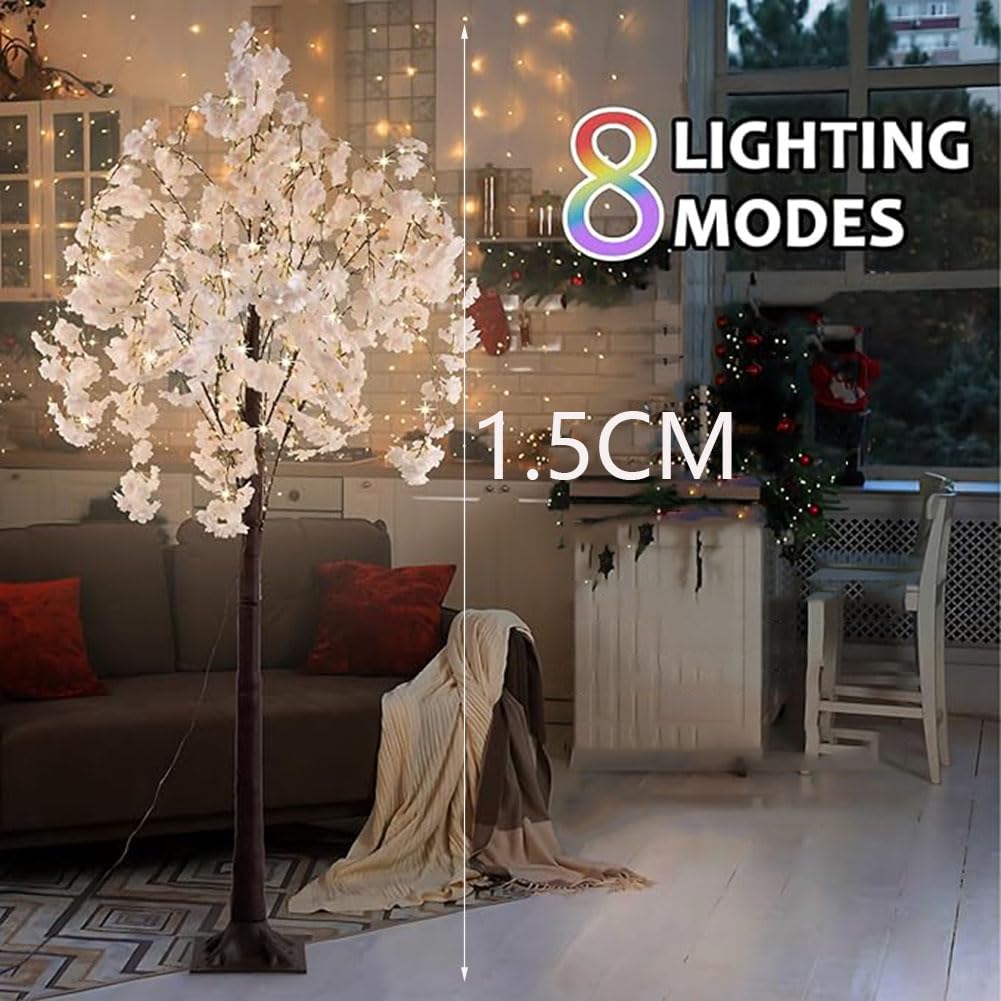 LED Lighted Tree with Cherry Blossom 180CM Fairy Lights Pink Flower Faux Tree Lichter USB Lichterbaum mit Fernbedienung 8 Lichtmodi Deko Lampe Indoor Outdoor für Haus Zuhause Party,1.5m