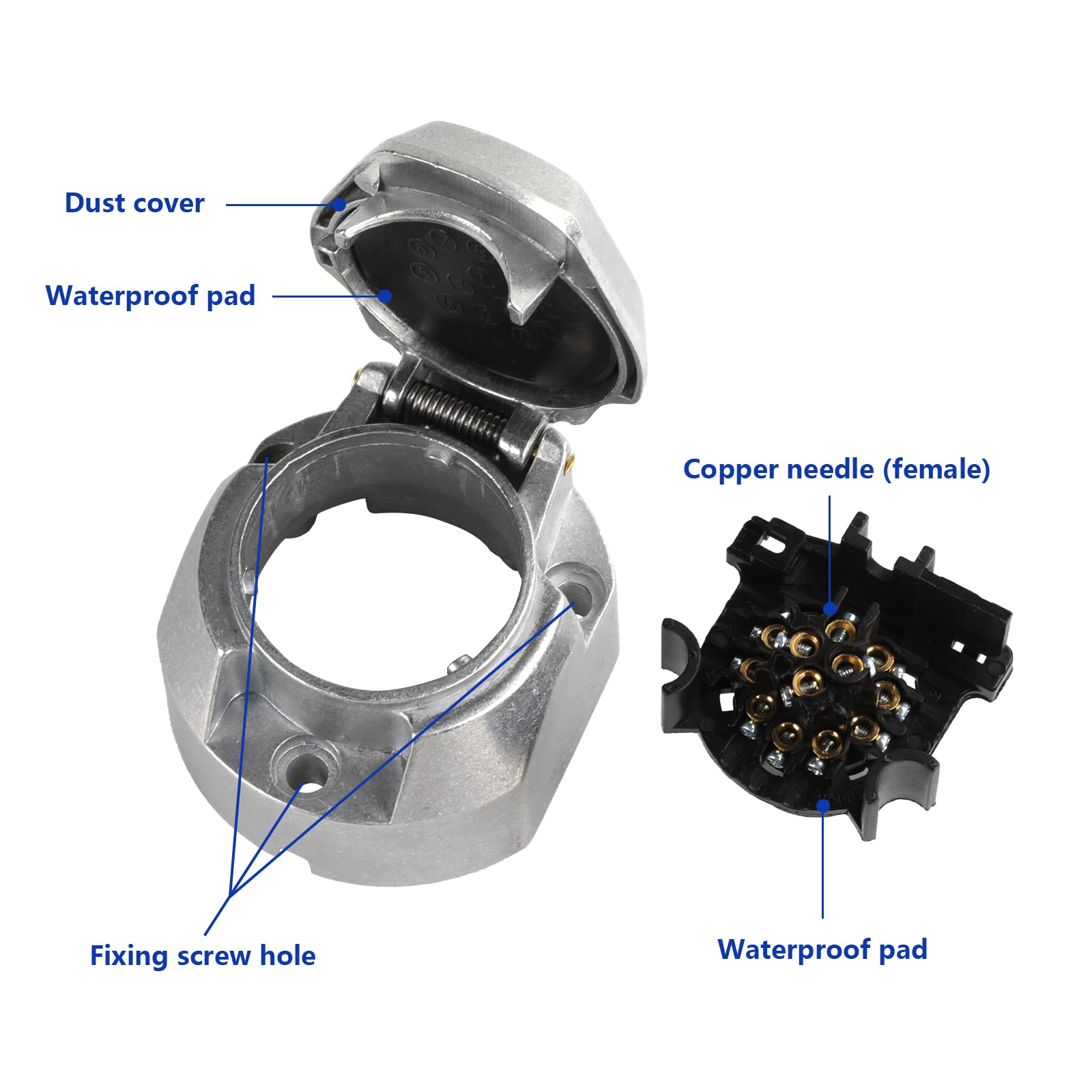 AOHEWEI 13 Pin Gancio di Traino Elettrico Presa rimorchio Metallo Lega di Alluminio 13 Vie luci Auto connettori per Barche Camper Caravan o Altri Veicoli Commerciali - 5
