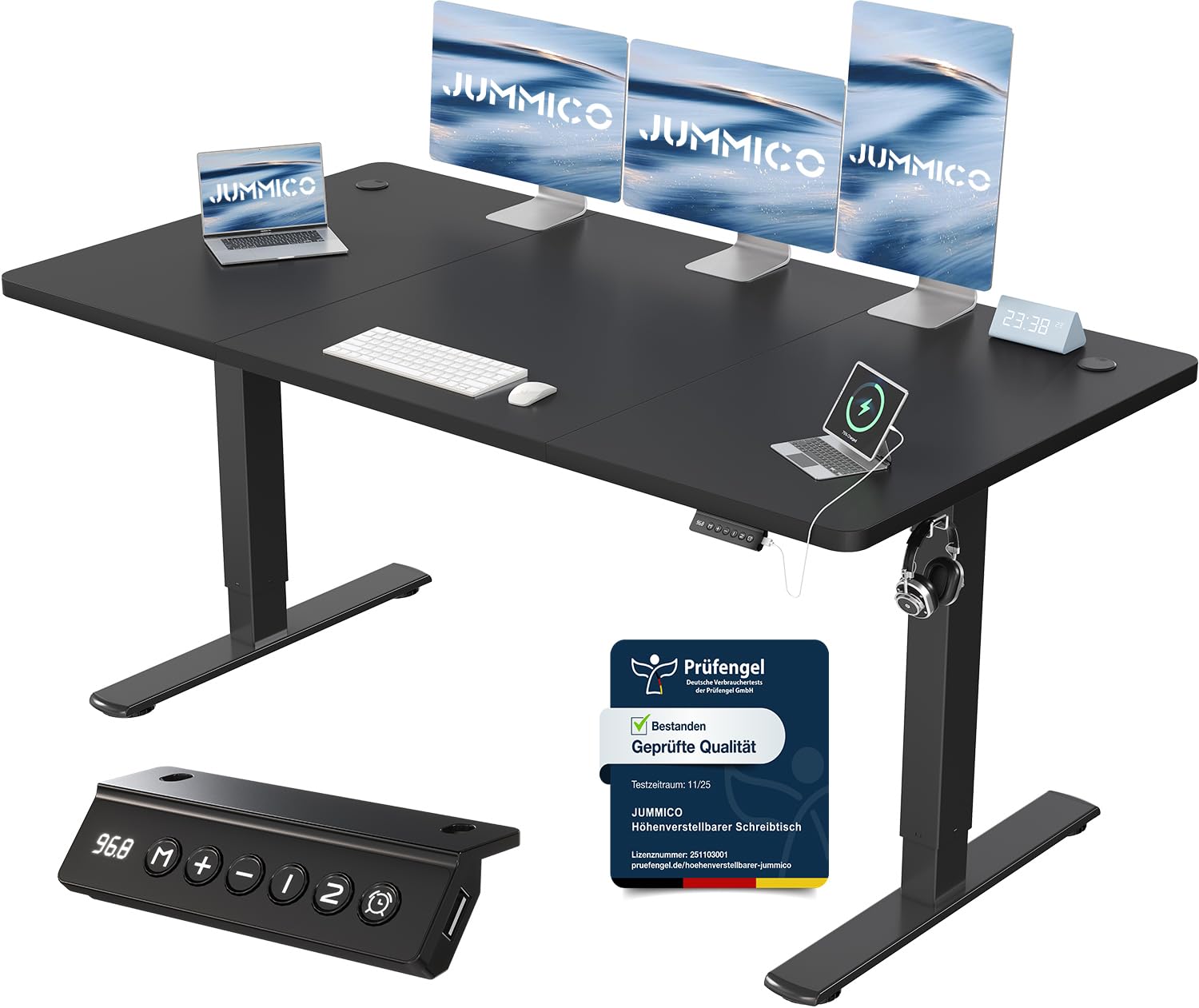 JUMMICO Höhenverstellbarer Schreibtisch mit USB-Ladeanschluss,Schreibtisch Höhenverstellbar Elektrisch 160 x 70 cm, Steh-Sitz Tisch Stehpult Verstellbarer Computertisch,Standing Desk,Schwarz