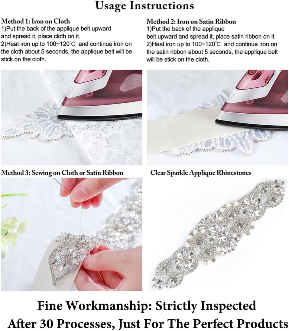 DUOBAO Wedding Belt Rhinestone Applique Crystal Rhinestone Trim 1 Yard Wedding Dress Belt Girls Beaded Sash Belt - Image 5
