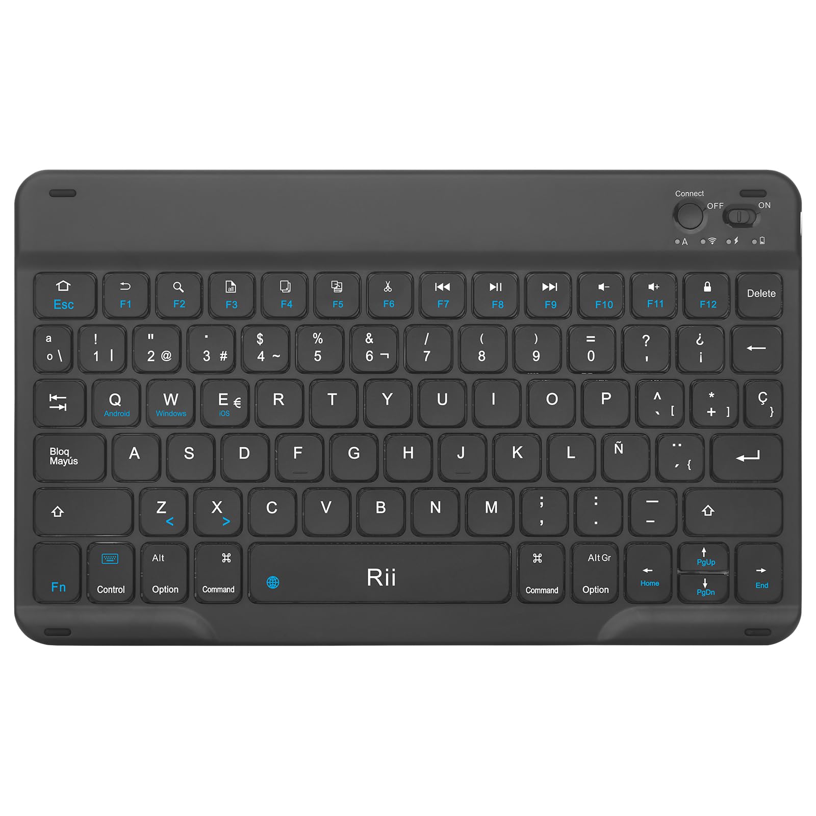 Rii RK302 Teclado inalámbrico para Oficina, Bluetooth, pequeño Recargable para Oficina, para iOS, Android y Windows Dispositivos Bluetooth, Compatible iPhone, iPad, Samsung, Lenovo, Huawei