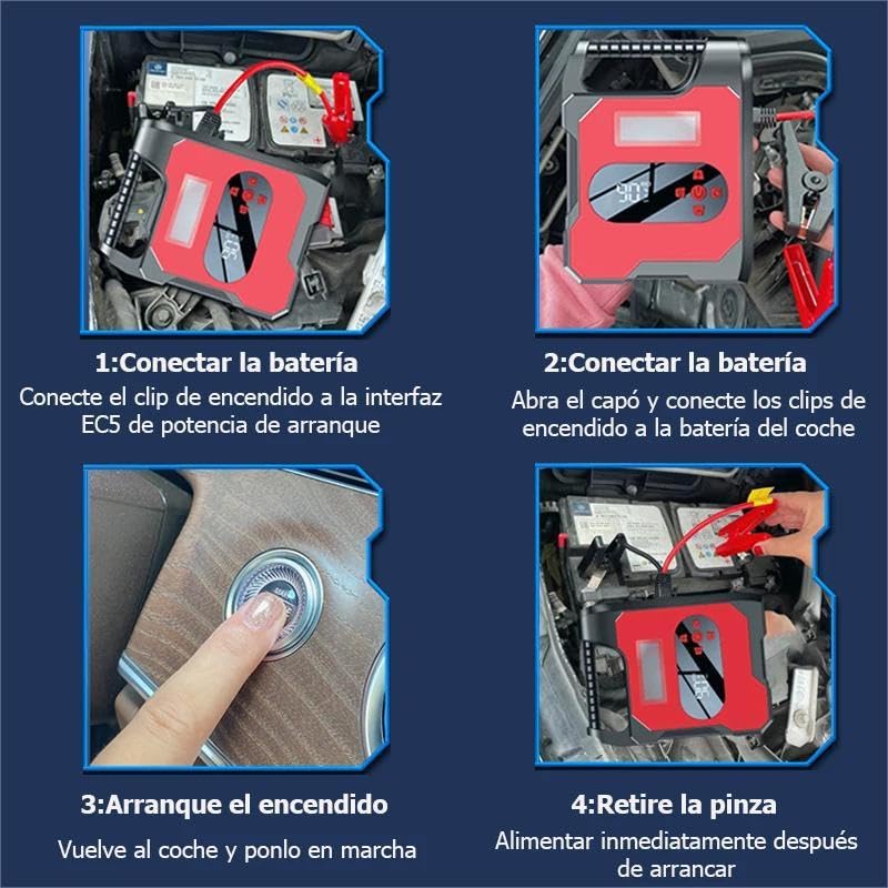 Booster Batterie Voiture 3000A, Portable Jump Starter à Essence Jusqu'à (Jusqu’à 8.5L Essence/8.0L Gazole), 32000mah Booster Batterie Voiture avec Fonction de Gonfleur, Lampe à LED, 12V