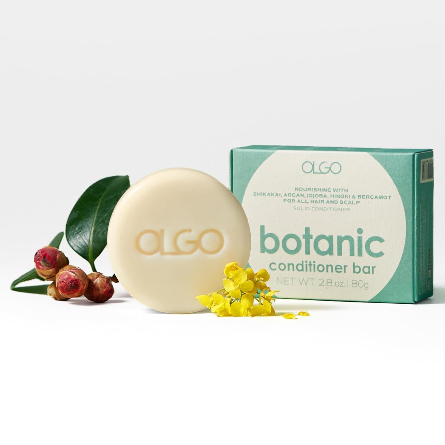 OLGO Botanic Conditioner Bar 2.8oz - Vegan, Sulfate-Free, Silicone-Free | Sustainable | Nourishing Argan, Jojoba, Shea Butter & Bergamot for Shiny, Healthy Hair